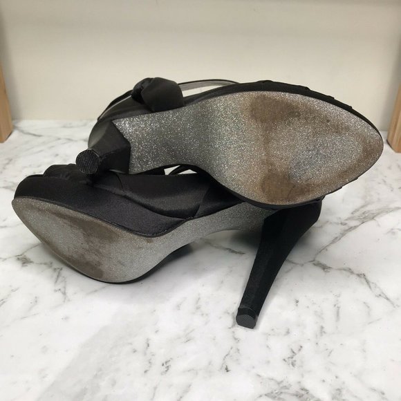 SOLD Wittner Black Satin Nippo Bow Heels Shoes 37 - Picture 11 of 12